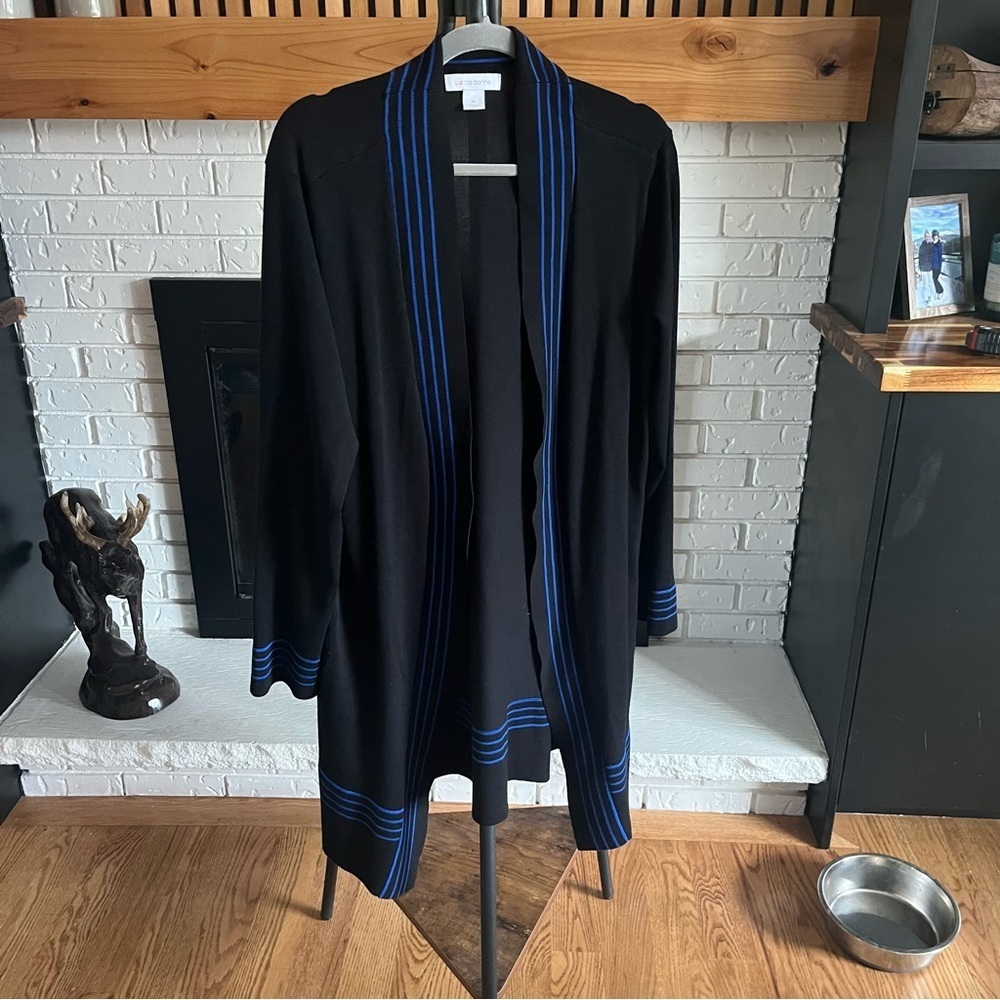 Liz Claiborne Black Cardigan with Blue Accents